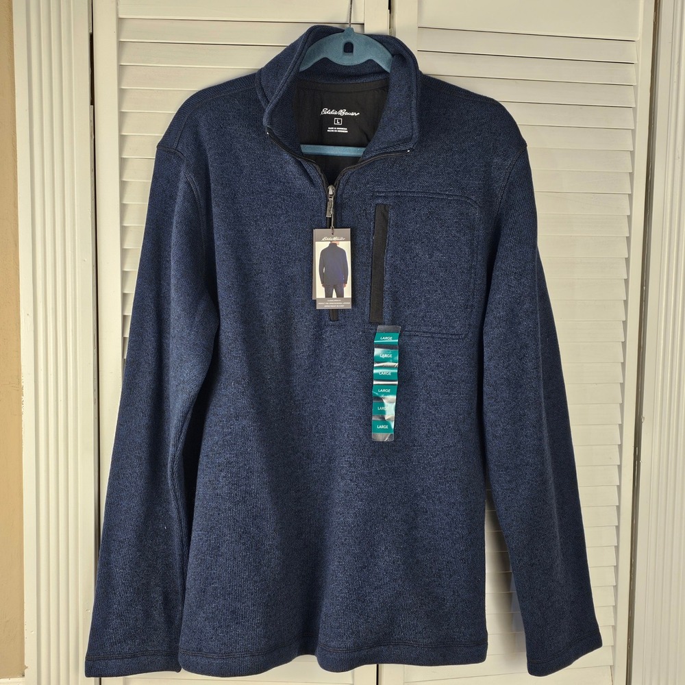 NWT Eddie Bauer Mens Heather Dress Blues Full Zip Sweater‎ Jacket Large